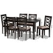 Bowery Hill Sand Fabric Dark Brown Finished Wood 7-Piece Dining Set
