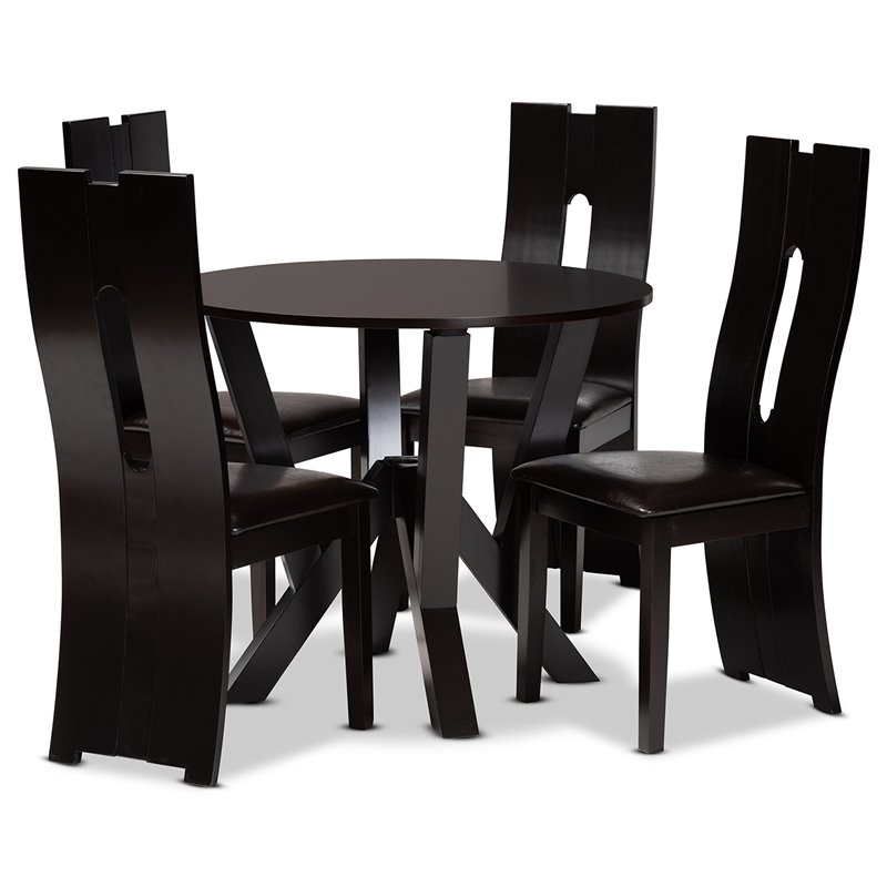 Bowery Hill Dark Brown Faux Leather Wood 5-Piece Dining Set