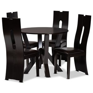 bowery hill dark brown faux leather wood 5-piece dining set