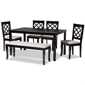 Bowery Hill Gray Fabric and Dark Brown Finished Wood 6-Piece Dining Set