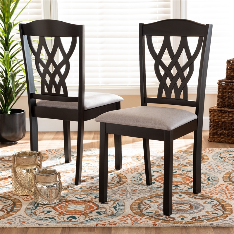 Bowery Hill Grey and Brown Finished Wood 2-Piece Dining Chair Set