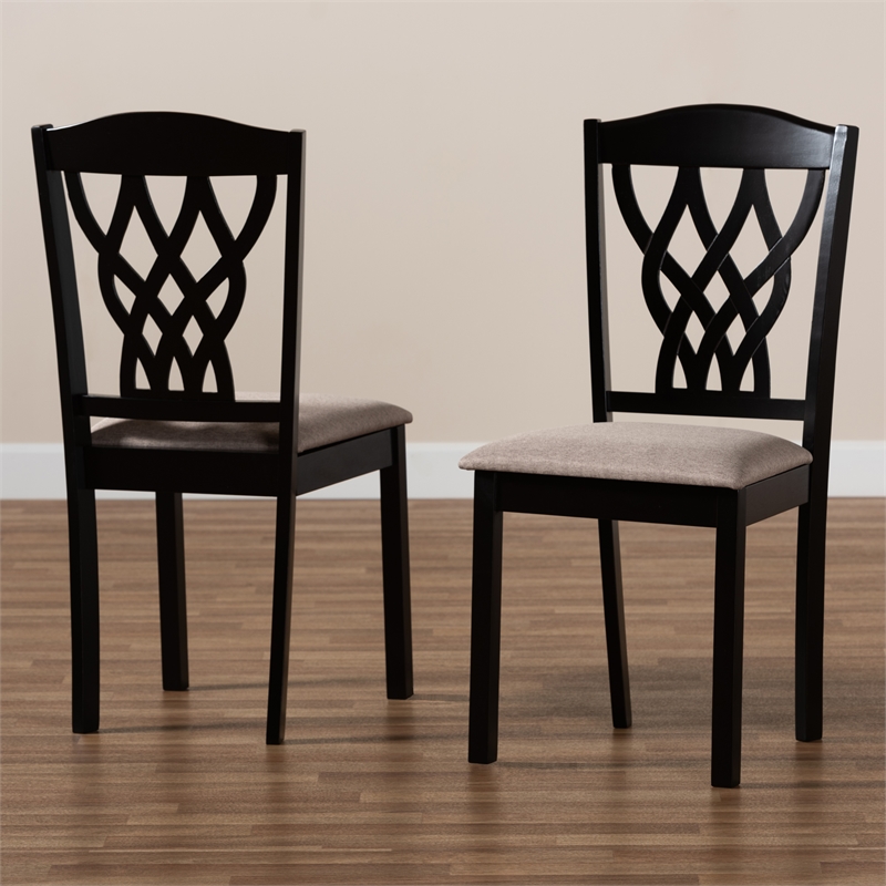 Bowery Hill Upholstered and Brown Finished Wood 2-Piece Dining Chair Set