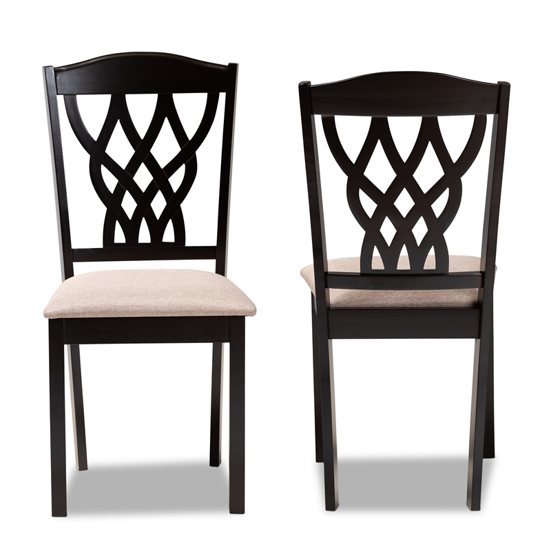 Bowery Hill Upholstered and Brown Finished Wood 2-Piece Dining Chair Set