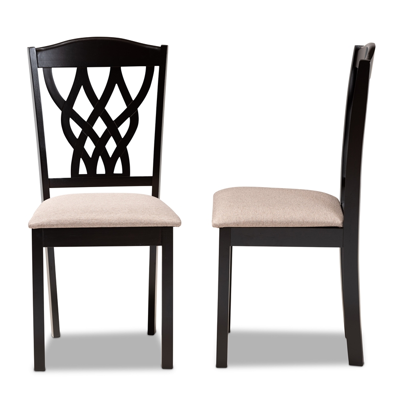 Bowery Hill Upholstered and Brown Finished Wood 2-Piece Dining Chair Set