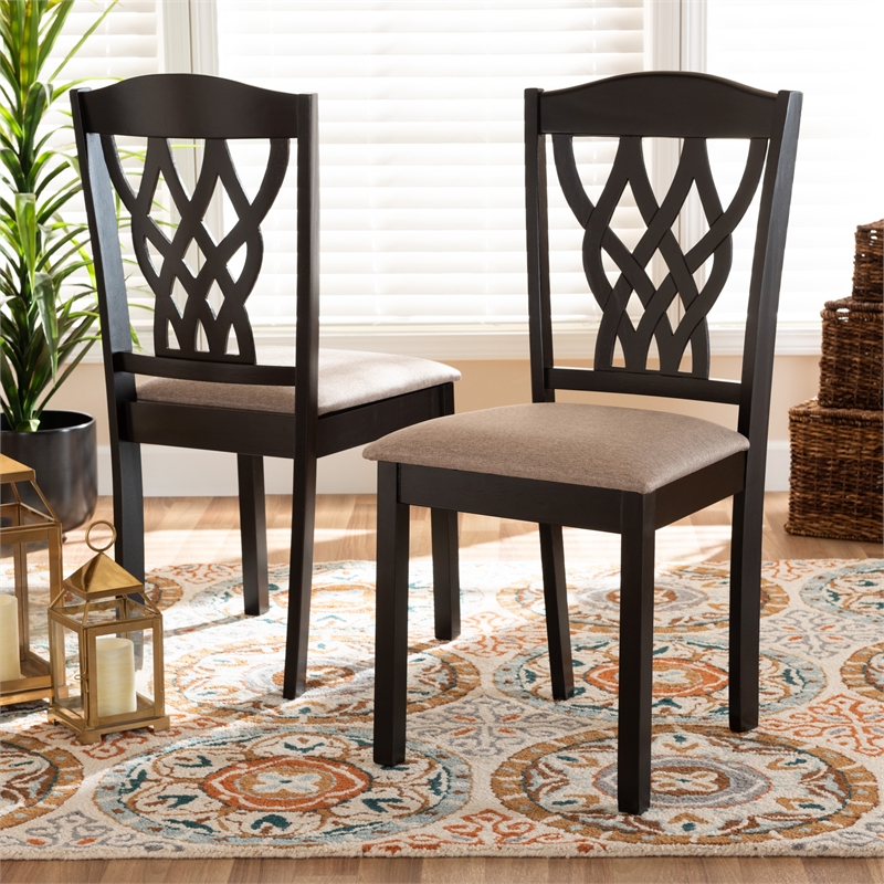 Bowery Hill Upholstered and Brown Finished Wood 2-Piece Dining Chair Set