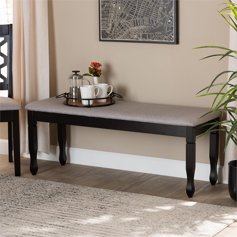 Bowery Hill Modern Grey Upholstered and Brown Finished Wood Dining Bench