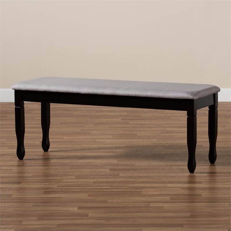 Bowery Hill Modern Grey Upholstered and Brown Finished Wood Dining Bench
