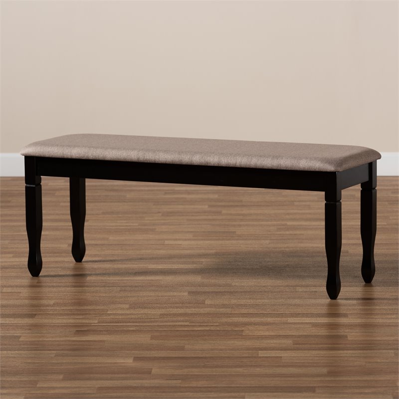 Bowery Hill Modern Upholstered and Brown Finished Wood Dining Bench