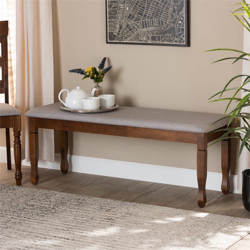 Bowery Hill Grey Upholstered and Walnut Brown Finished Wood Dining Bench