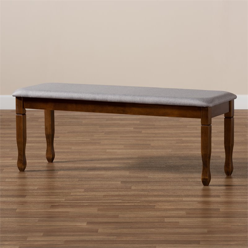 Bowery Hill Grey Upholstered and Walnut Brown Finished Wood Dining Bench