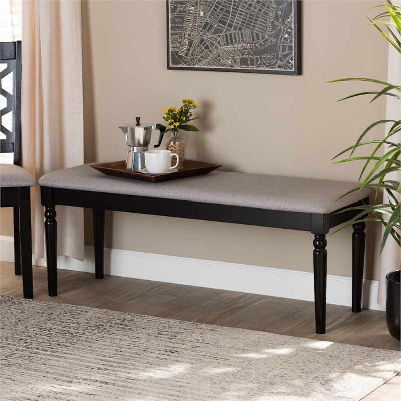 Bowery Hill Modern Grey Upholstered and Brown Finished Wood Dining Bench