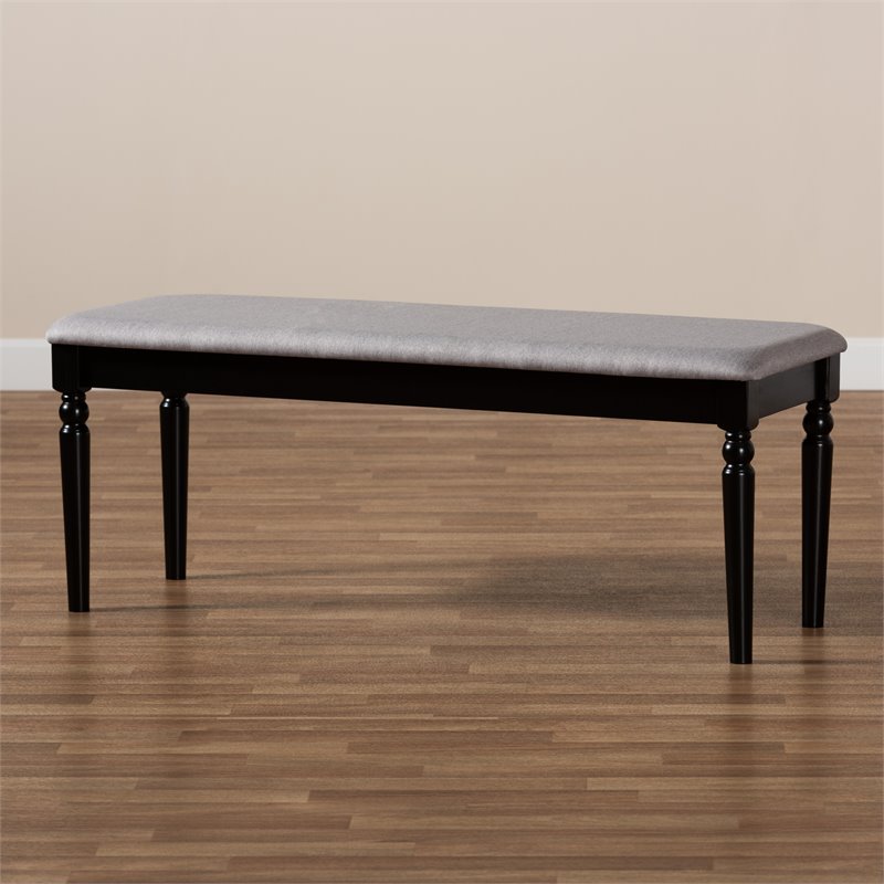 Bowery Hill Modern Grey Upholstered and Brown Finished Wood Dining Bench