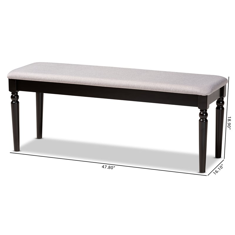 Bowery Hill Modern Grey Upholstered and Brown Finished Wood Dining Bench