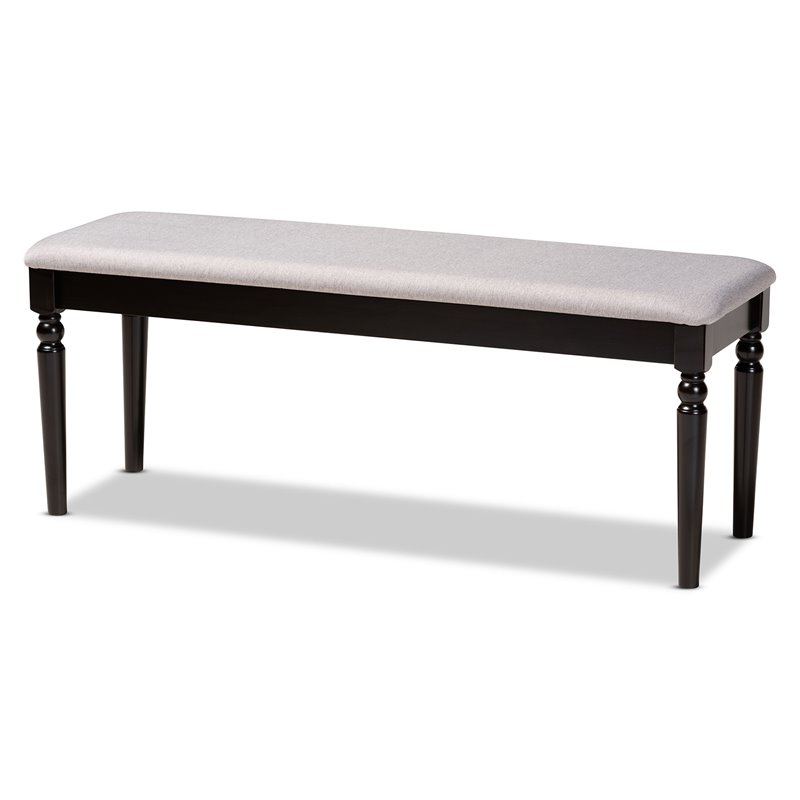 Bowery Hill Modern Grey Upholstered and Brown Finished Wood Dining Bench