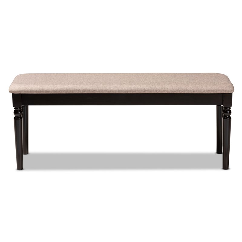 Bowery Hill Modern Upholstered and Brown Finished Wood Dining Bench
