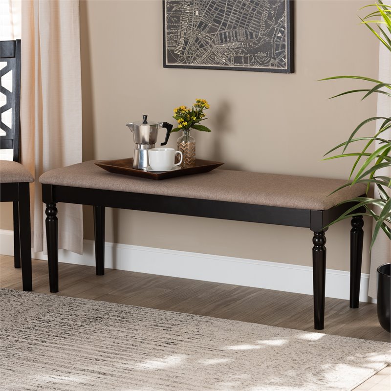 Bowery Hill Modern Upholstered and Brown Finished Wood Dining Bench