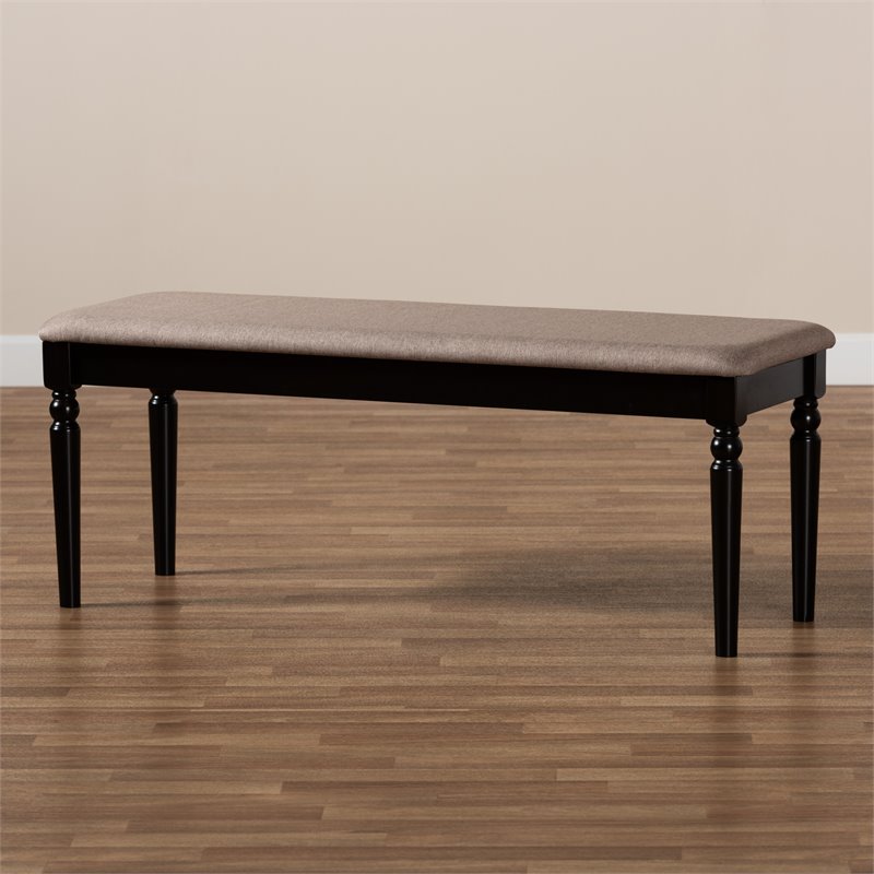 Bowery Hill Modern Upholstered and Brown Finished Wood Dining Bench