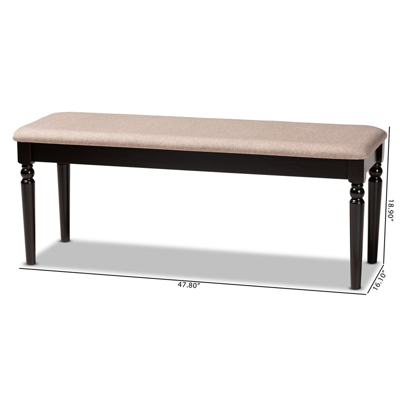 Bowery Hill Modern Upholstered and Brown Finished Wood Dining Bench