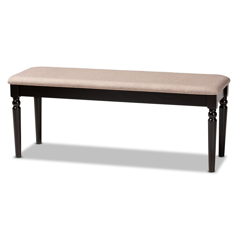 Bowery Hill Modern Upholstered and Brown Finished Wood Dining Bench