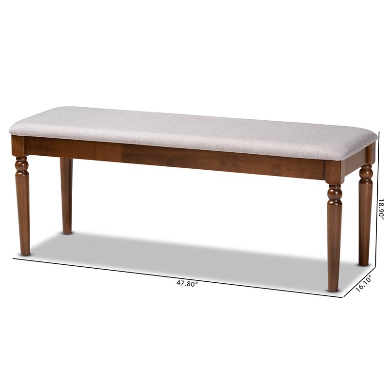 Bowery Hill Modern Grey Upholstered and Walnut Brown Finished Wood Dining Bench
