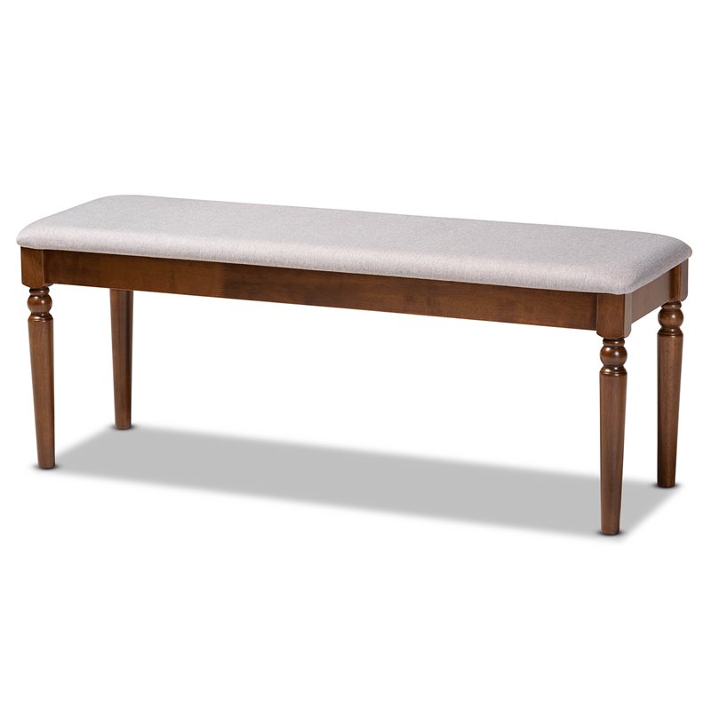 Bowery Hill Modern Grey Upholstered and Walnut Brown Finished Wood Dining Bench