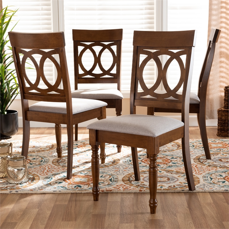 Bowery Hill Upholstered Walnut Brown Dining Chair Set Rectangular Cut-Out Back 38.6