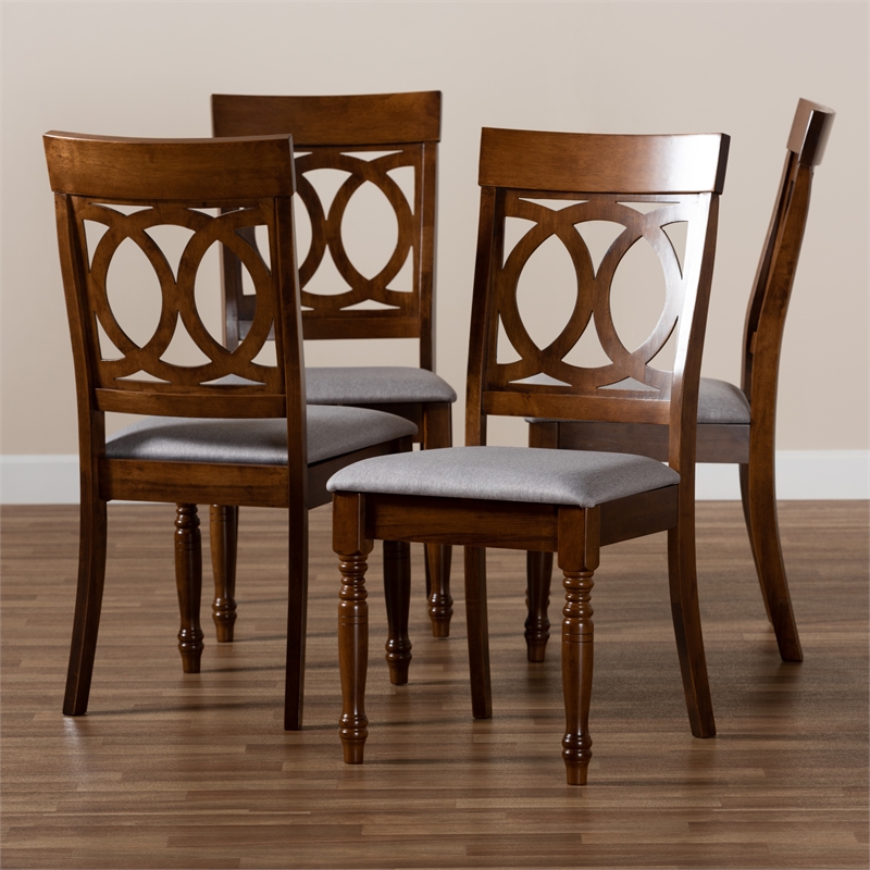 Bowery Hill Upholstered Walnut Brown Dining Chair Set Rectangular Cut-Out Back 38.6