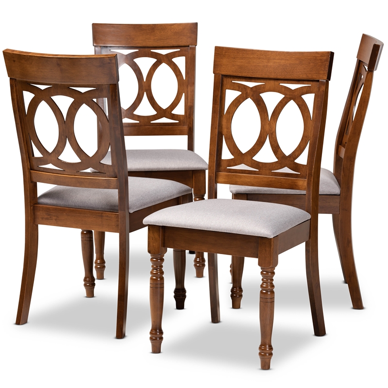 Bowery Hill Upholstered Walnut Brown Dining Chair Set Rectangular Cut-Out Back 38.6