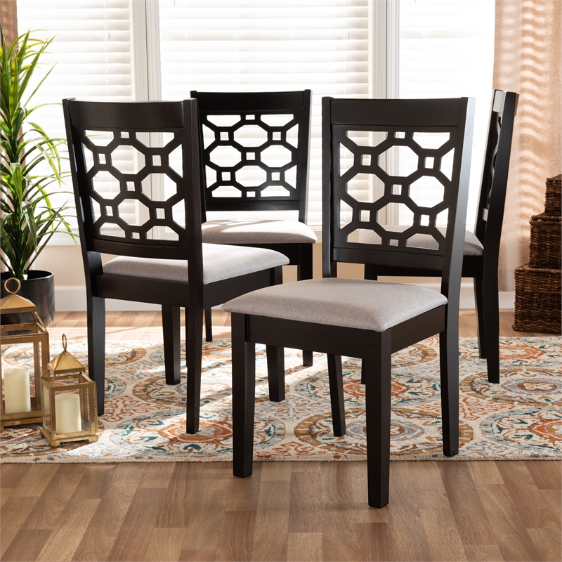 Bowery Hill Upholstered Dark Brown Dining Chair Set Rectangular Cut-Out Back Design 37.4