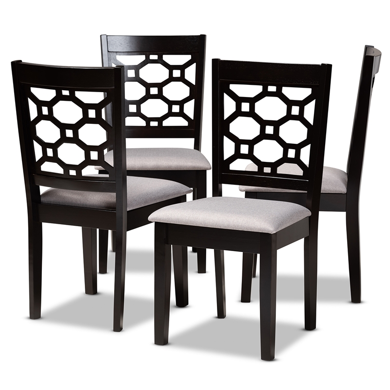Bowery Hill Upholstered Dark Brown Dining Chair Set Rectangular Cut-Out Back Design 37.4