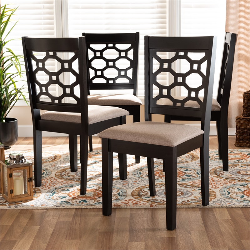 Bowery Hill Upholstered and Brown Finished Wood 4-Piece Dining Chair Set
