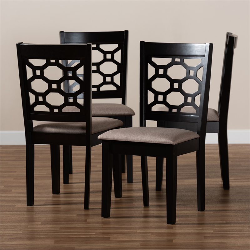 Bowery Hill Upholstered and Brown Finished Wood 4-Piece Dining Chair Set