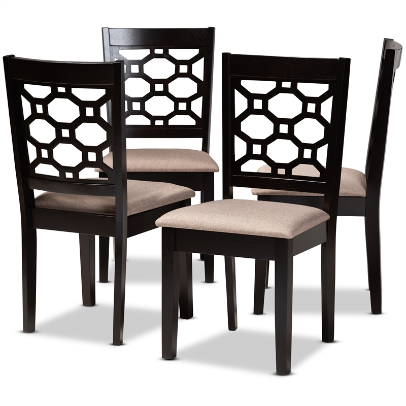 Bowery Hill Upholstered and Brown Finished Wood 4-Piece Dining Chair Set