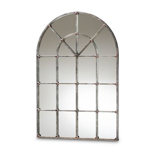 Bowery Hill Farmhouse Silver Finished Arched Window Wall Mirror