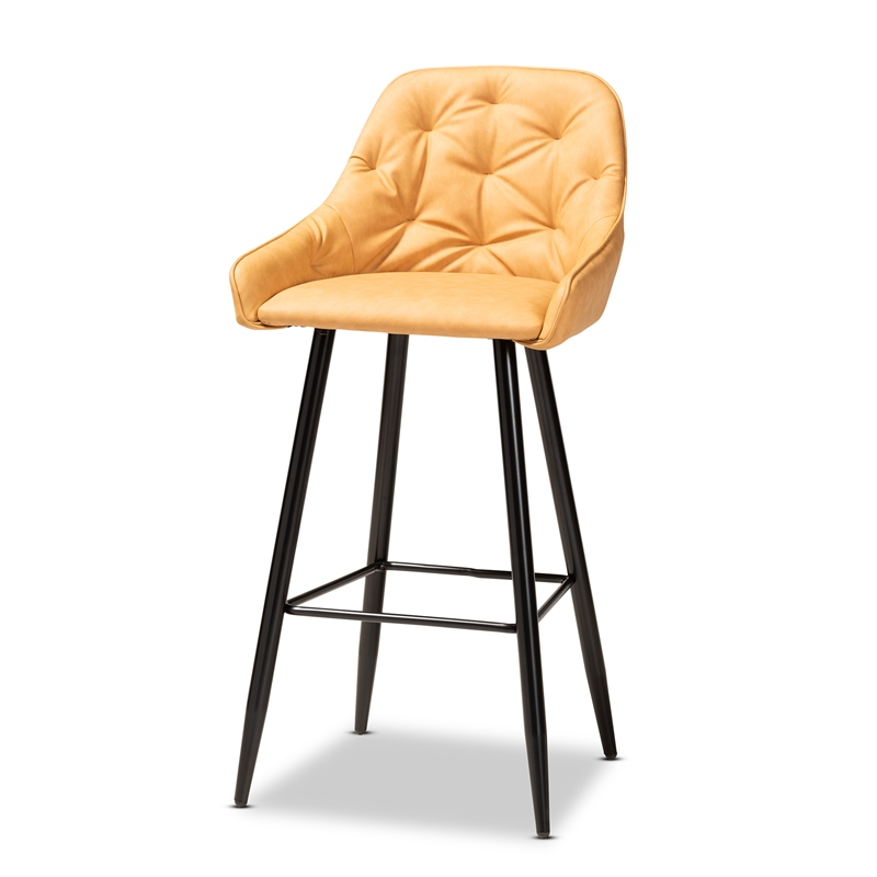 Bowery Hill Leather Upholstered and Black Metal 4-Piece Bar Stool Set