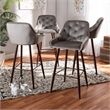 Bowery Hill Grey Velvet Upholstered and Walnut Finished 4-Piece Bar Stool Set
