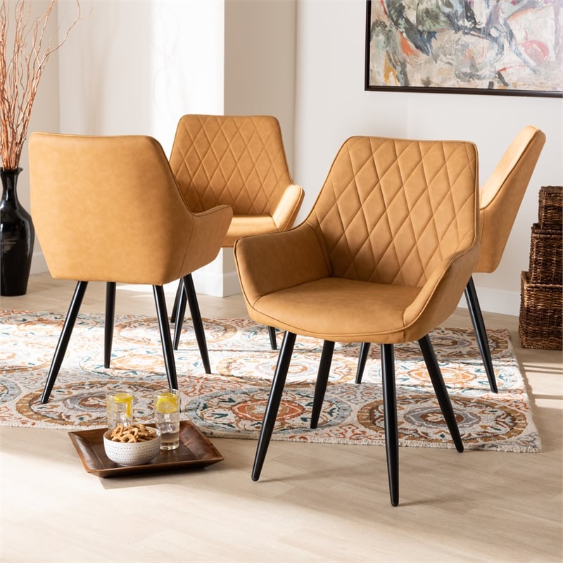 Bowery Hill Leather Upholstered and Black Metal 4-Piece Dining Chair Set