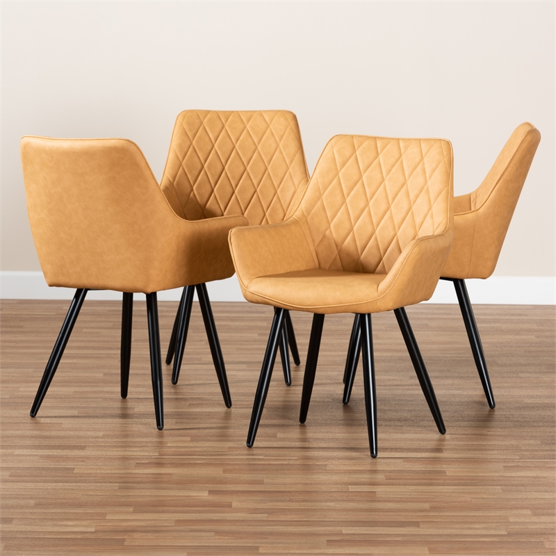 Bowery Hill Leather Upholstered and Black Metal 4-Piece Dining Chair Set