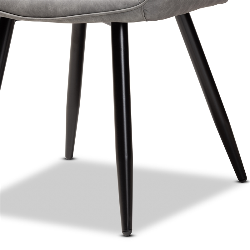 Bowery Hill Grey Leather Upholstered and Black Metal 4-Piece Dining Chair Set