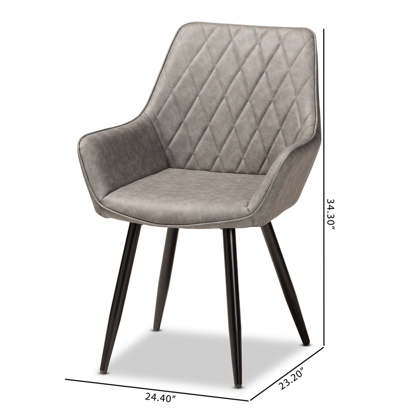 Bowery Hill Grey Leather Upholstered and Black Metal 4-Piece Dining Chair Set