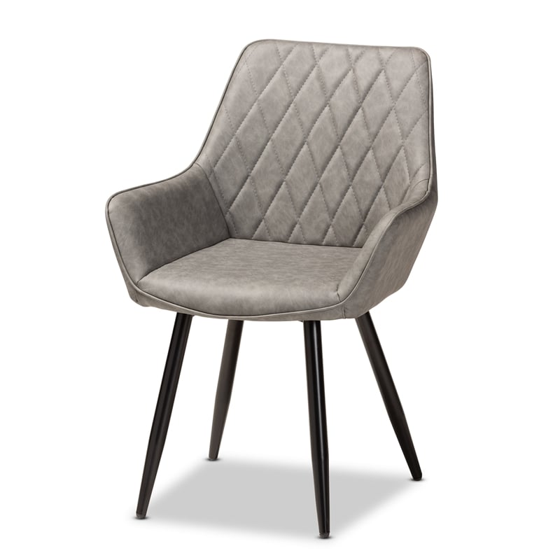 Bowery Hill Grey Leather Upholstered and Black Metal 4-Piece Dining Chair Set