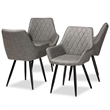 Bowery Hill Grey Leather Upholstered and Black Metal 4-Piece Dining Chair Set