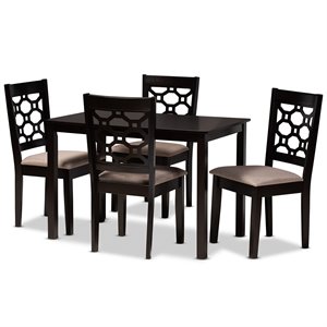 Bowery Hill Sand Upholstered and Brown Finished Wood 5-Piece Dining Set