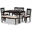 Bowery Hill Sand Upholstered and Brown Finished Wood 6-Piece Dining Set