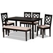 Bowery Hill Sand Upholstered and Brown Finished Wood 6-Piece Dining Set