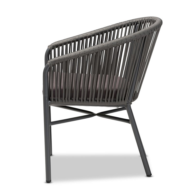 Bowery Hill Grey Finished Rope and Metal Outdoor Dining Chair