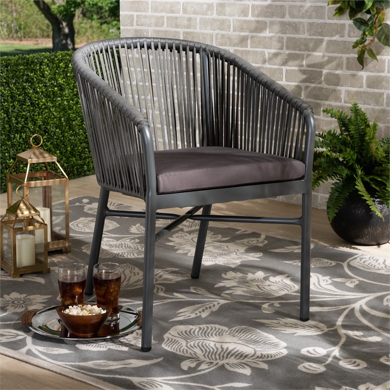 Bowery Hill Grey Finished Rope and Metal Outdoor Dining Chair