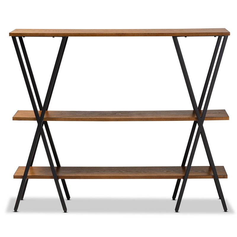 Bowery Hill Walnut Brown Finished Wood and Black Finished Metal Console Table