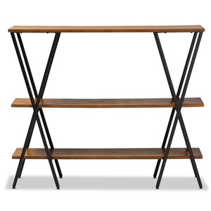 Bowery Hill Walnut Brown Finished Wood and Black Finished Metal Console Table