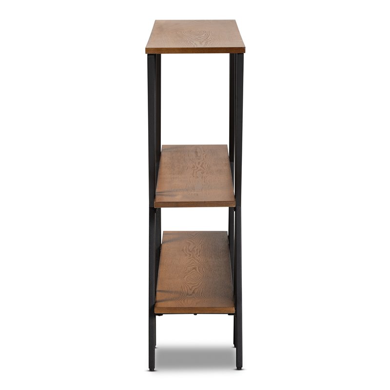 Bowery Hill Walnut Brown Finished Wood and Black Finished Metal Console Table